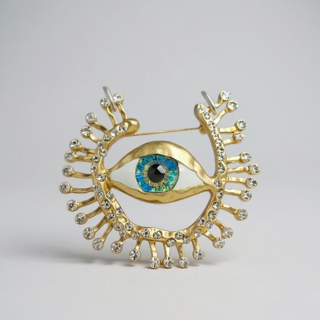 Bright Eyes Evil Eye Sterling Silver Statement Brooch Necklace - Brooch