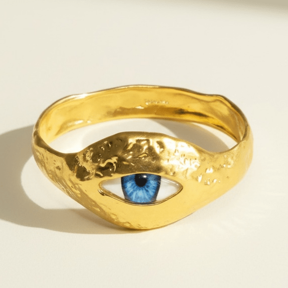 Bright Eyes Gold Statement Bangle - Bracelet