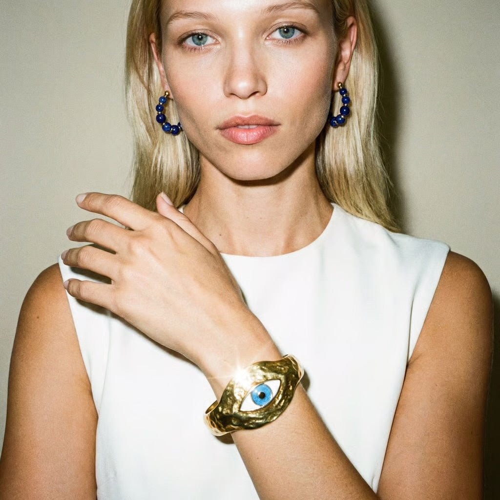 Bright Eyes Gold Statement Bangle - Bracelet