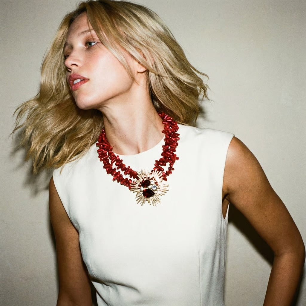 By The Seashore Raw Red Necklace and Brooch - 
