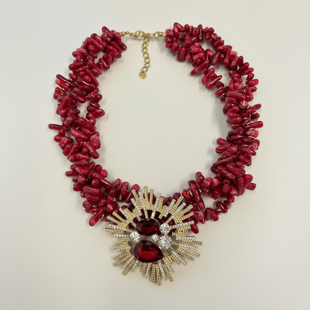 By The Seashore Raw Red Necklace and Brooch - 