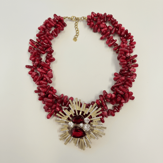 By The Seashore Raw Red Necklace and Brooch - 