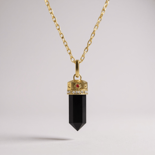 Cosmic Black Onyx and Gold Talisman Tarot Necklace - Necklace