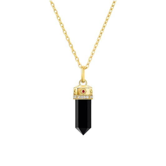 Cosmic Black Onyx and Gold Talisman Tarot Necklace - Necklace