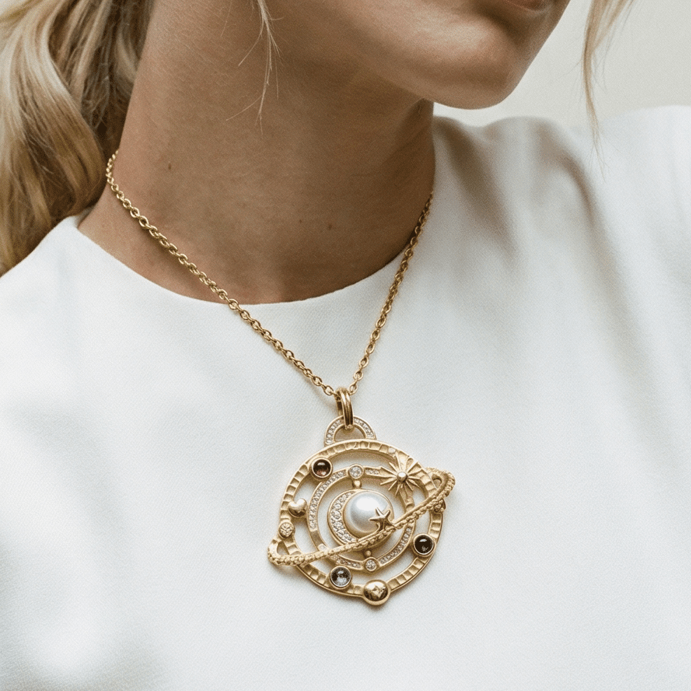 Cosmic Orbit Tarot 18k Gold Plated Pendant Necklace - Necklace