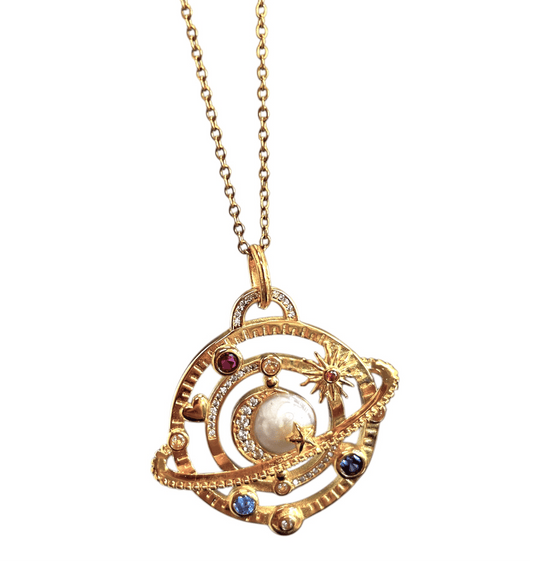 Cosmic Orbit Tarot 18k Gold Plated Pendant Necklace - Necklace