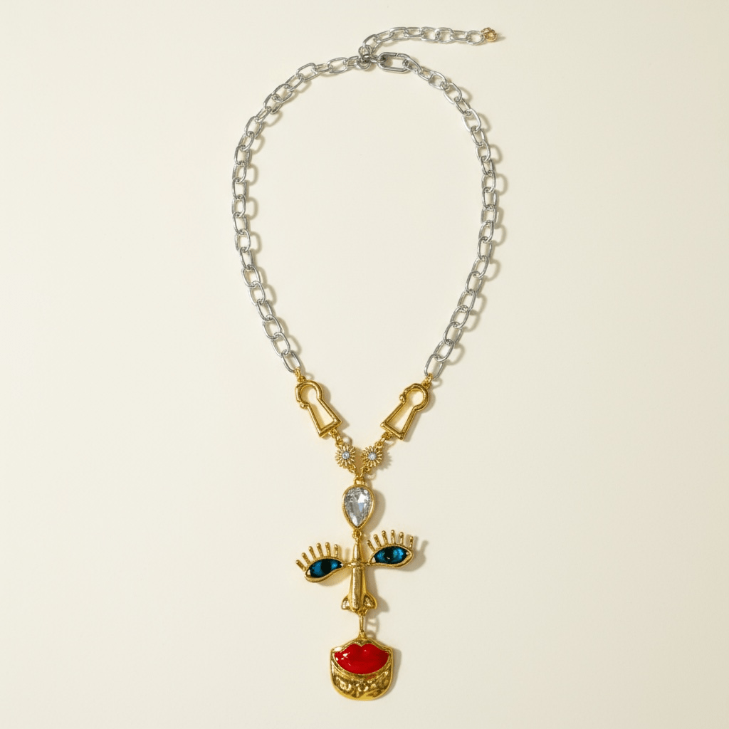 Dali Sterling Silver and Gold Statement Necklace - Brooch