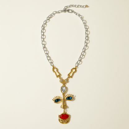 Dali Sterling Silver and Gold Statement Necklace - Brooch