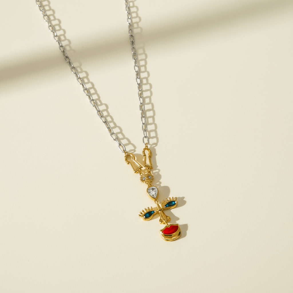 Dali Sterling Silver and Gold Statement Necklace - Brooch