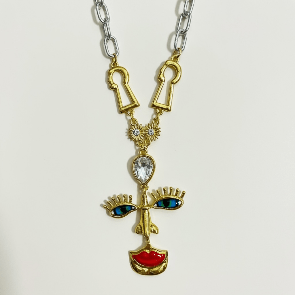 Dali Sterling Silver and Gold Statement Necklace - Brooch