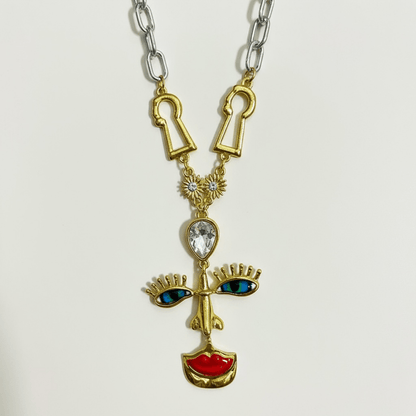 Dali Sterling Silver and Gold Statement Necklace - Brooch