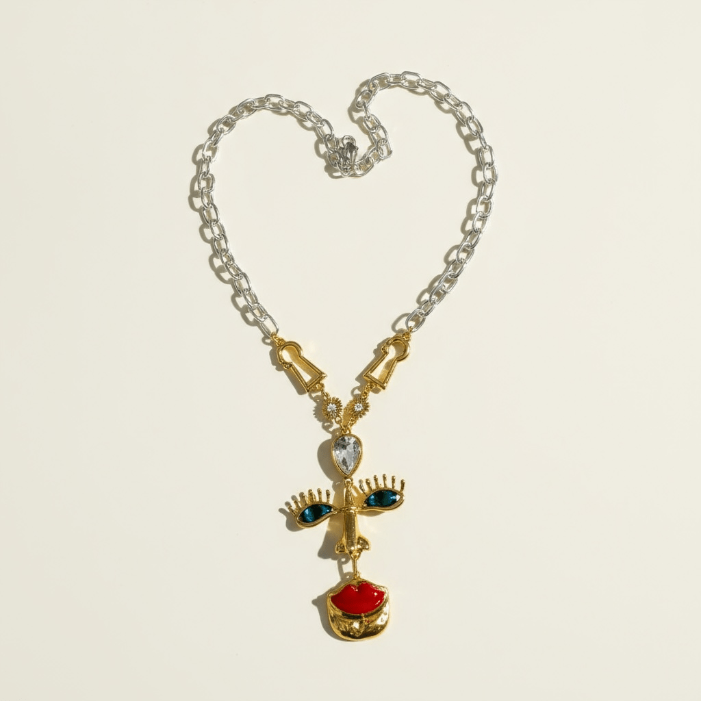 Dali Sterling Silver and Gold Statement Necklace - Brooch