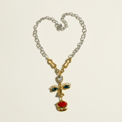 Dali Sterling Silver and Gold Statement Necklace - Brooch