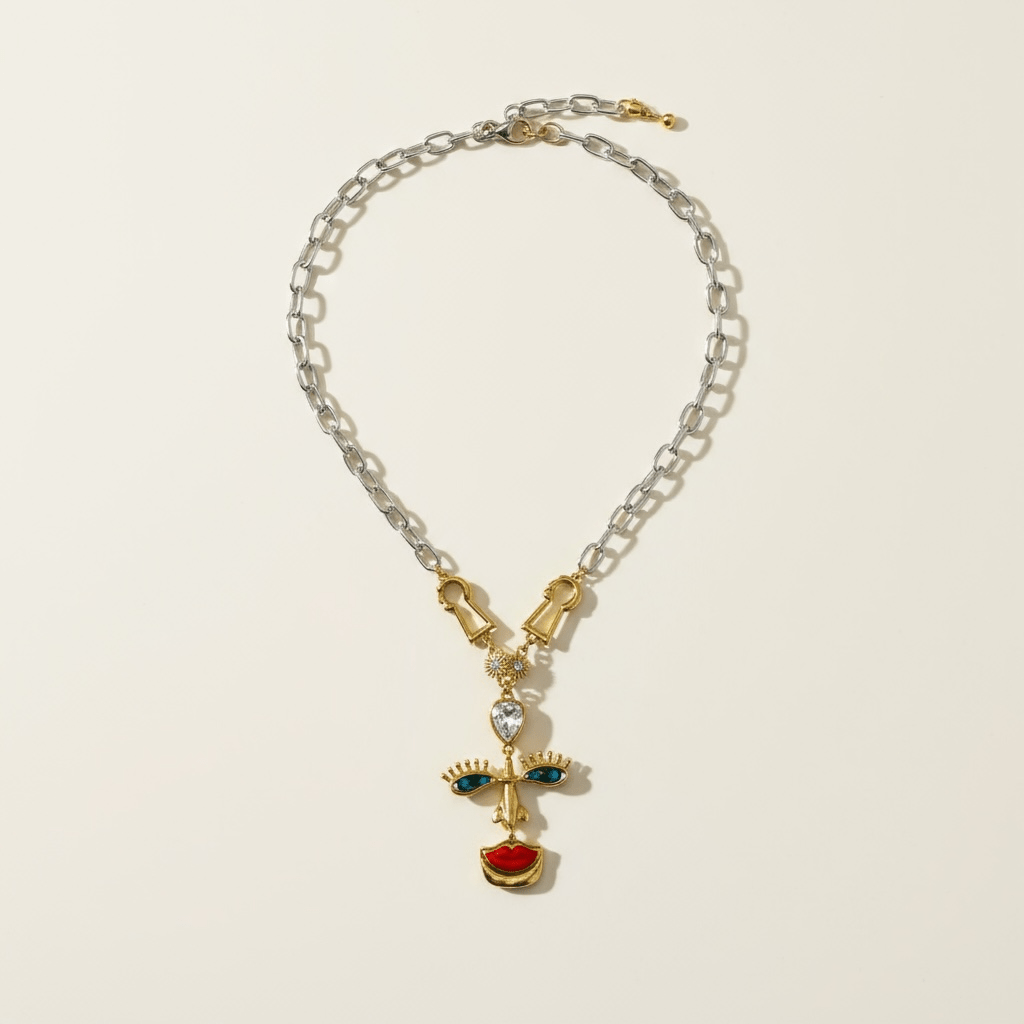 Dali Sterling Silver and Gold Statement Necklace - Brooch