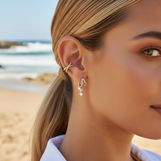 Disco Diva Gold Earrings Earcuff - 