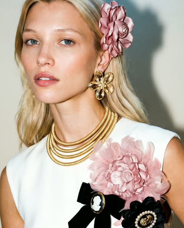 Dusty Pink Satin Floral Brooch-Brooch
