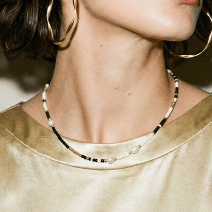 El Mariachi Beaded Black Gold and Pearl Necklace - 