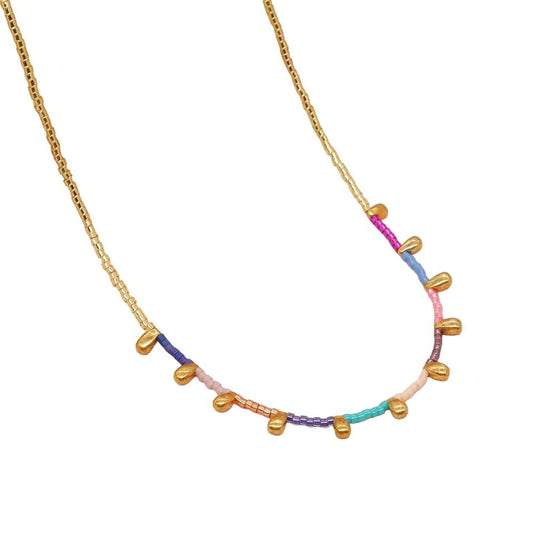 El Mariachi Multi Beaded Necklace with Gold Drops PRE-ORDER-