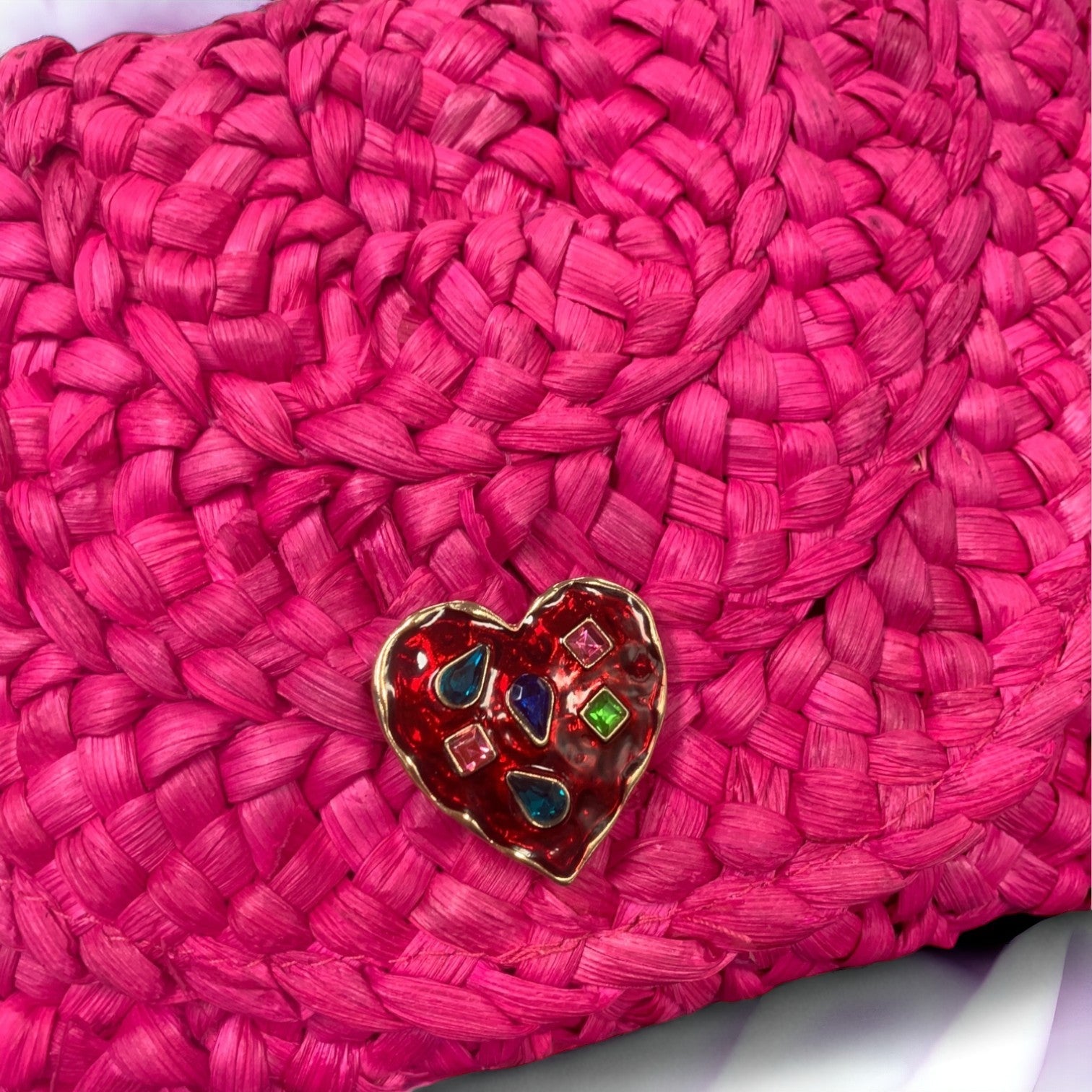Envelope Woven Heart Cross Body / Clutch Bag Hot Pink-