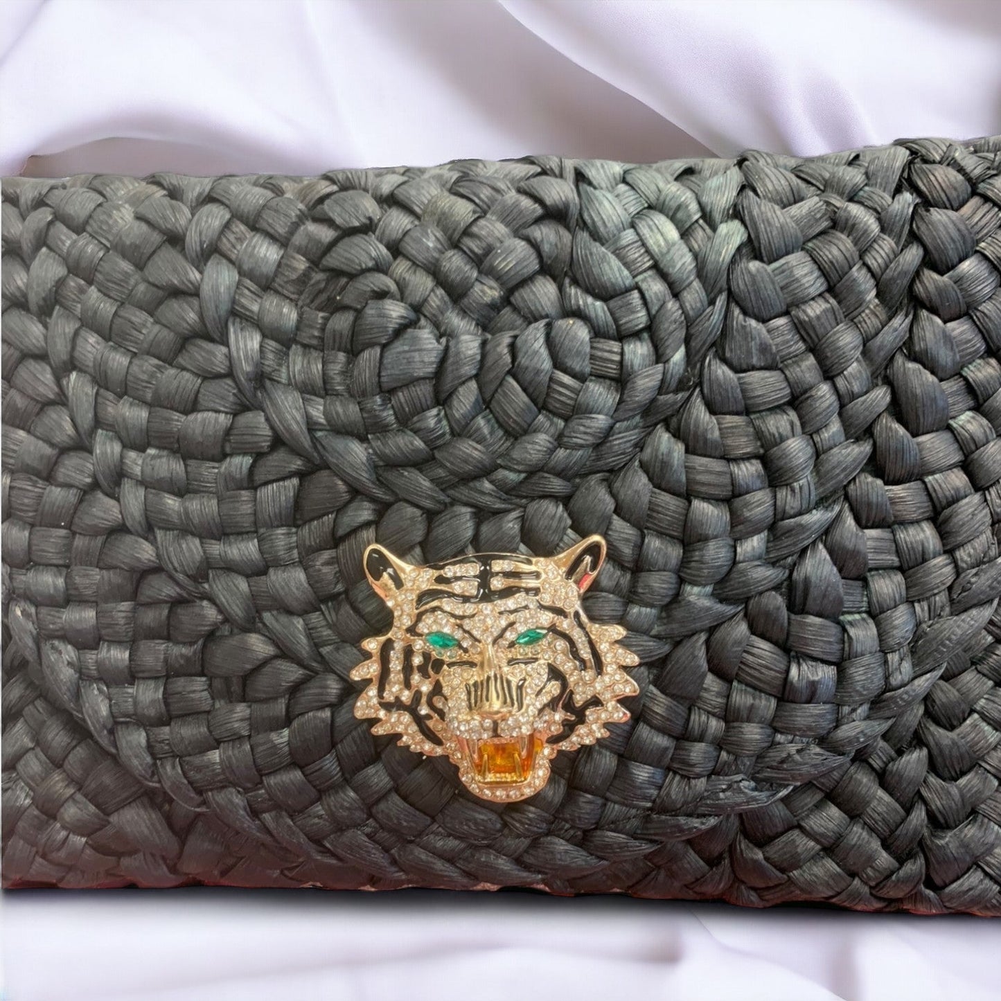 Envelope Woven Tiger Cross Body / Clutch Bag Classic Black-