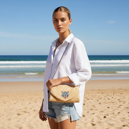 Envelope Woven Tiger Cross Body / Clutch Bag Natural - 