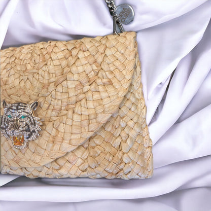Envelope Woven Tiger Cross Body / Clutch Bag Natural-