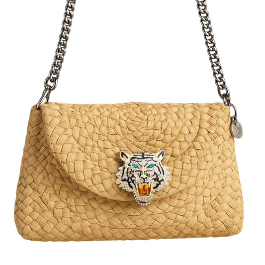 Envelope Woven Tiger Cross Body / Clutch Bag Natural - 