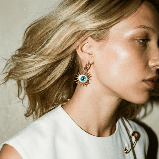 Evil Eye Starburst Gold Earrings - earrings