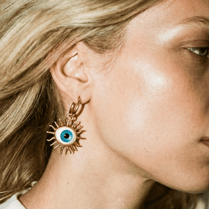 Evil Eye Starburst Gold Earrings - earrings