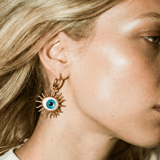Evil Eye Starburst Gold Earrings - earrings