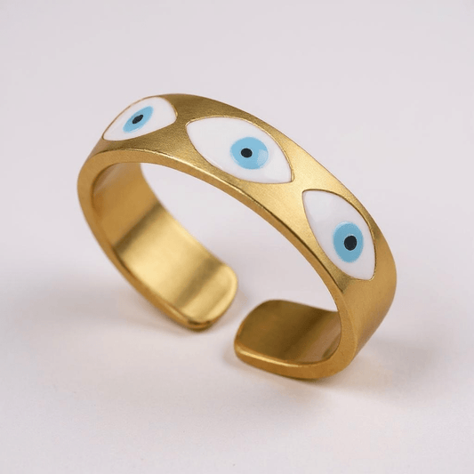 Evil Eye Turkish Enamel Gold Plated Adjustable Ring - Ring