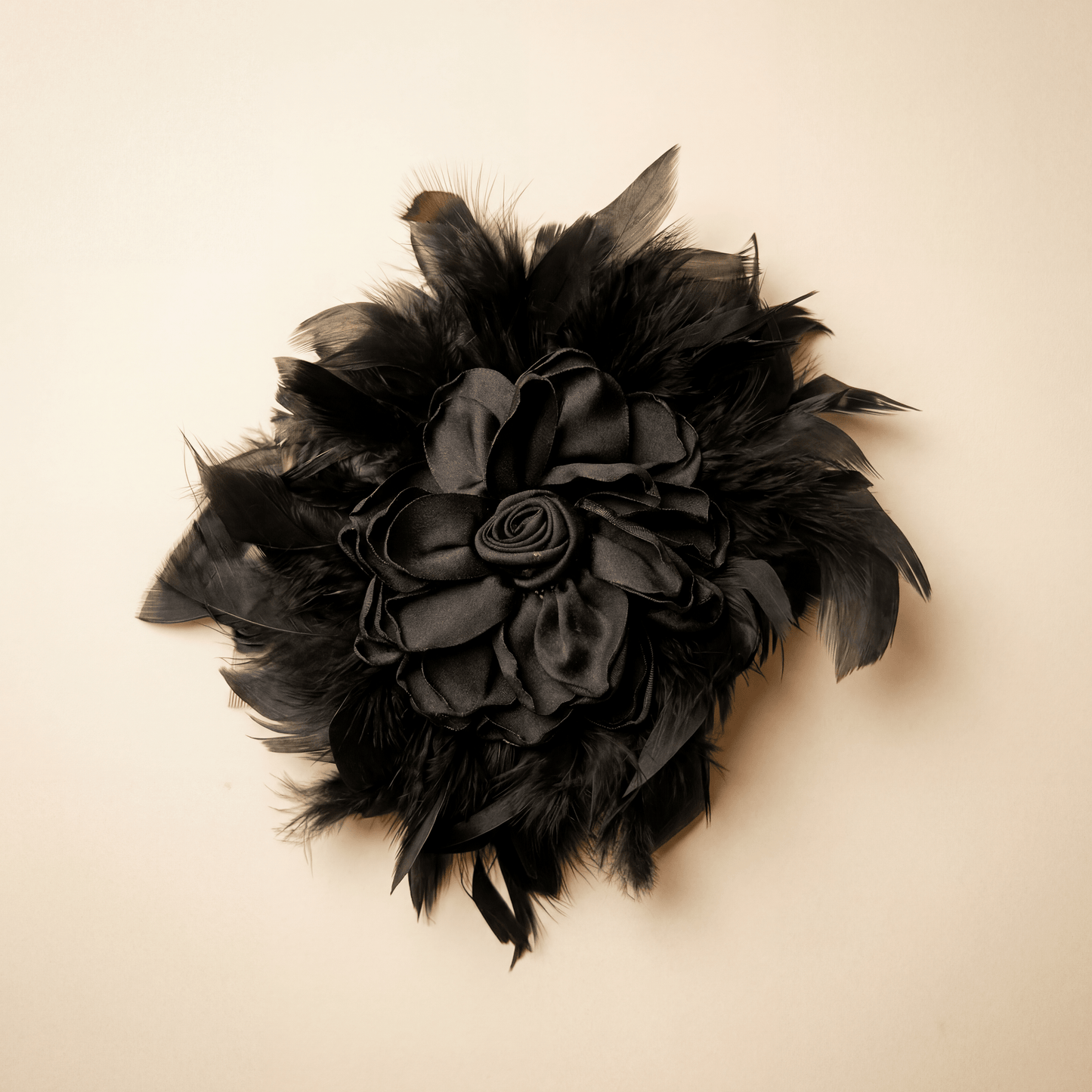 Feathers Black Statement Rose Brooch - Brooch