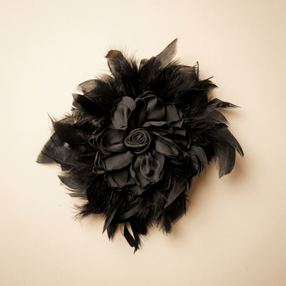 Feathers Black Statement Rose Brooch - Brooch