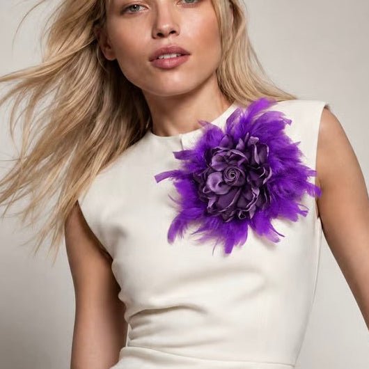 Feathers Mauve Statement Rose Brooch - Brooch