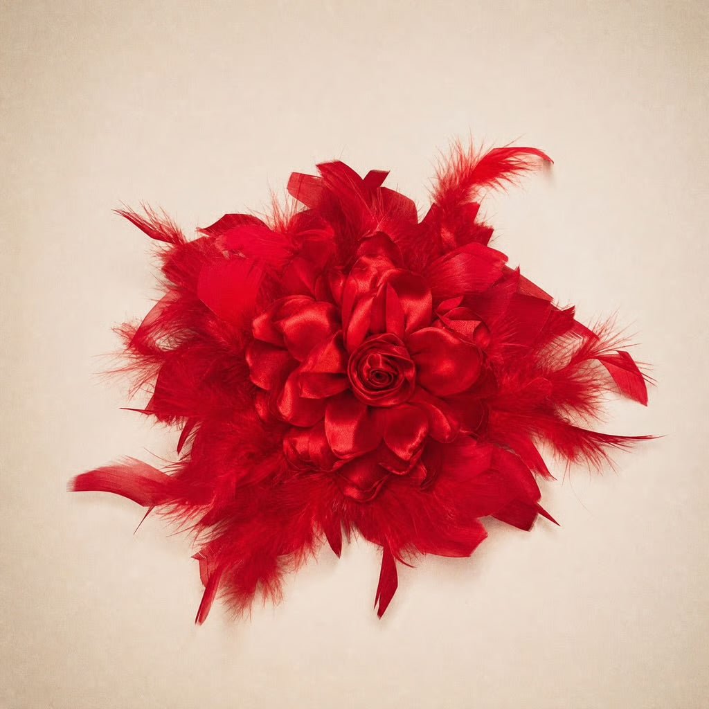 Feathers Ruby Red Statement Rose Brooch - Brooch