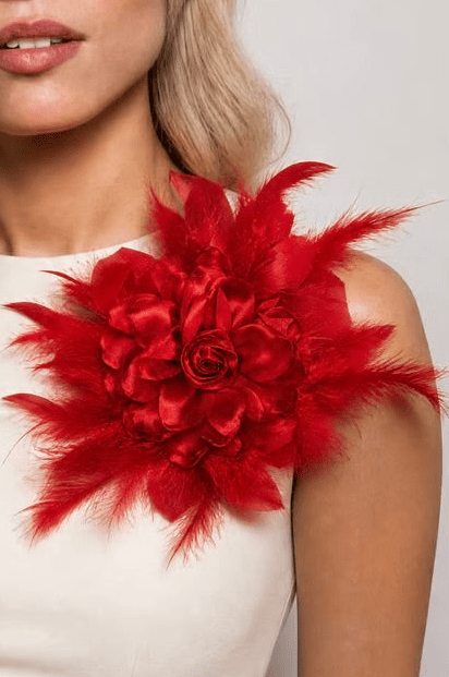 Feathers Ruby Red Statement Rose Brooch - Brooch