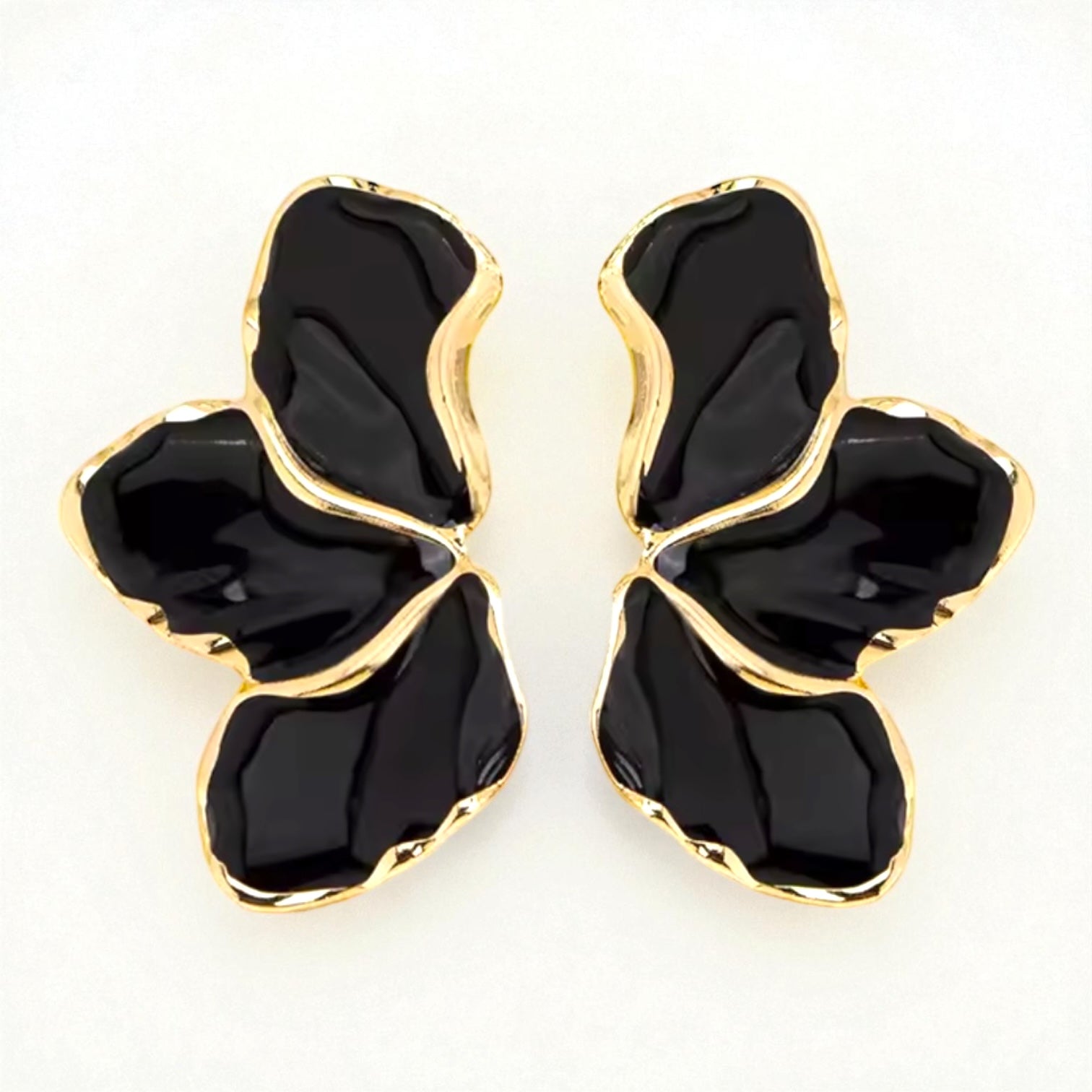 Flora Enamel Black and Gold Earrings - earrings