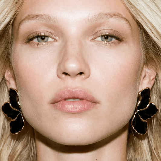 Flora Enamel Black and Gold Earrings - earrings