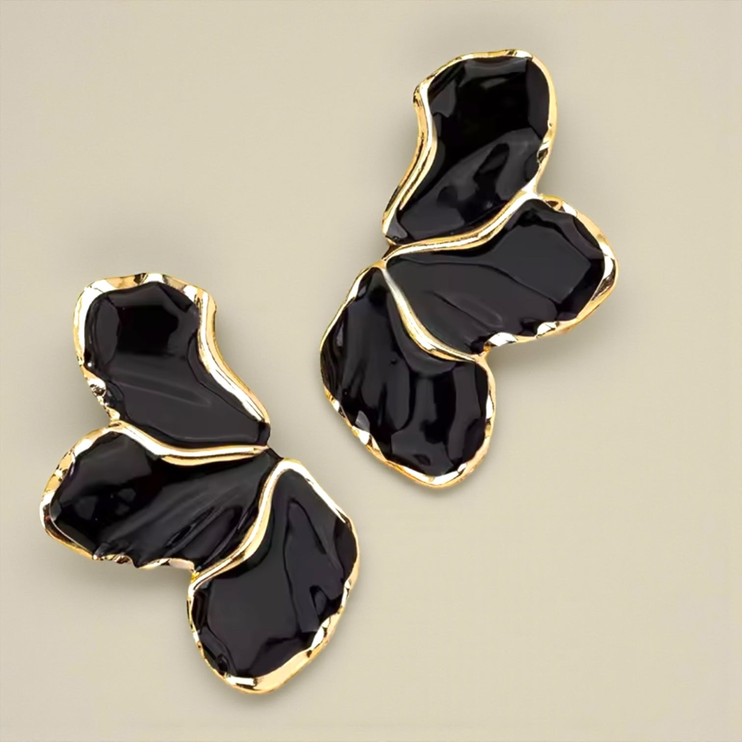 Flora Enamel Black and Gold Earrings - earrings