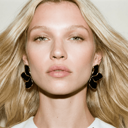 Flora Enamel Black and Gold Earrings - earrings