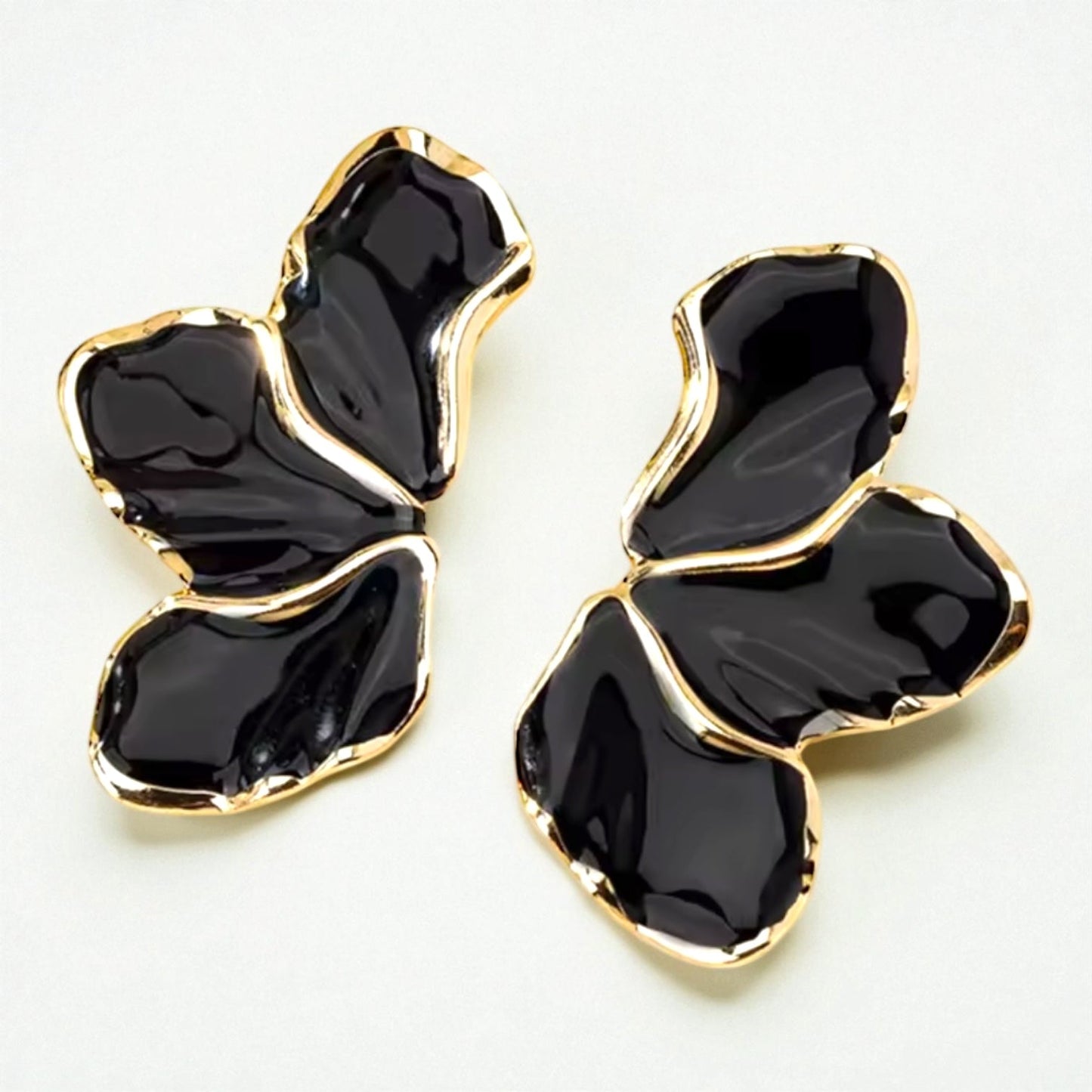 Flora Enamel Black and Gold Earrings - earrings