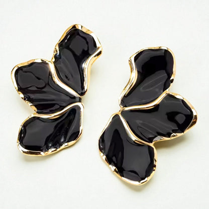 Flora Enamel Black and Gold Earrings - earrings