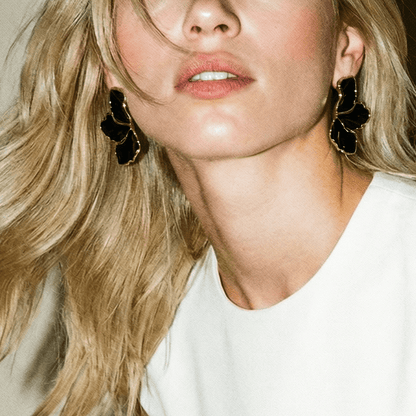 Flora Enamel Black and Gold Earrings - earrings