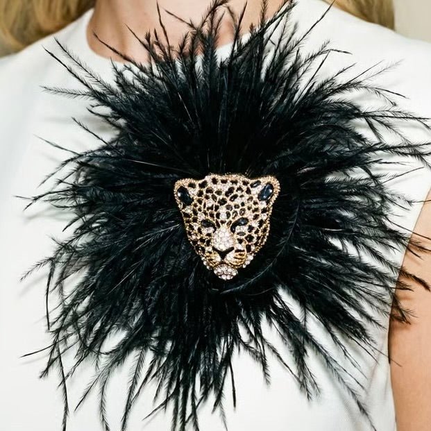 French Feathers Leopard Statement Brooch - Brooch