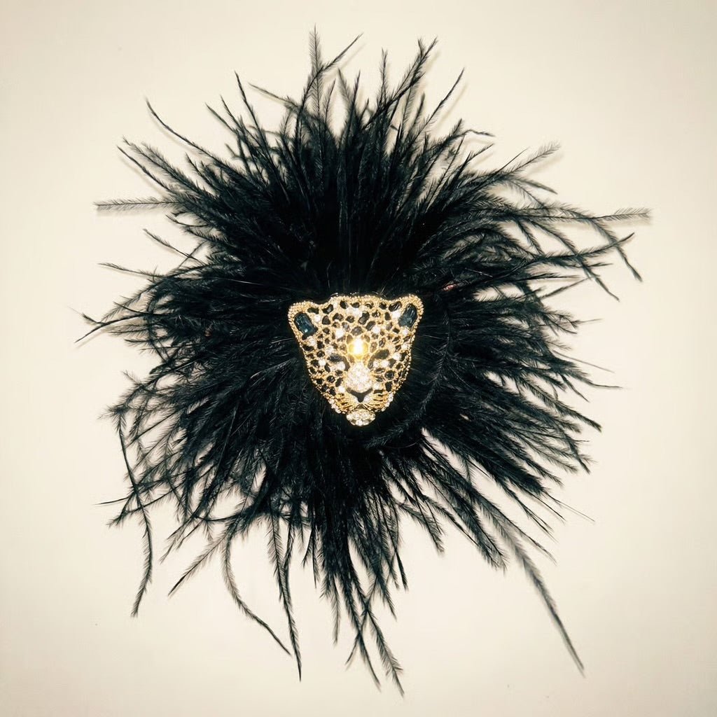 French Feathers Leopard Statement Brooch - Brooch