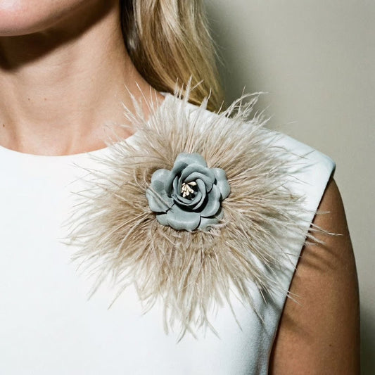 French Feathers Rose Statement Brooch - Brooch