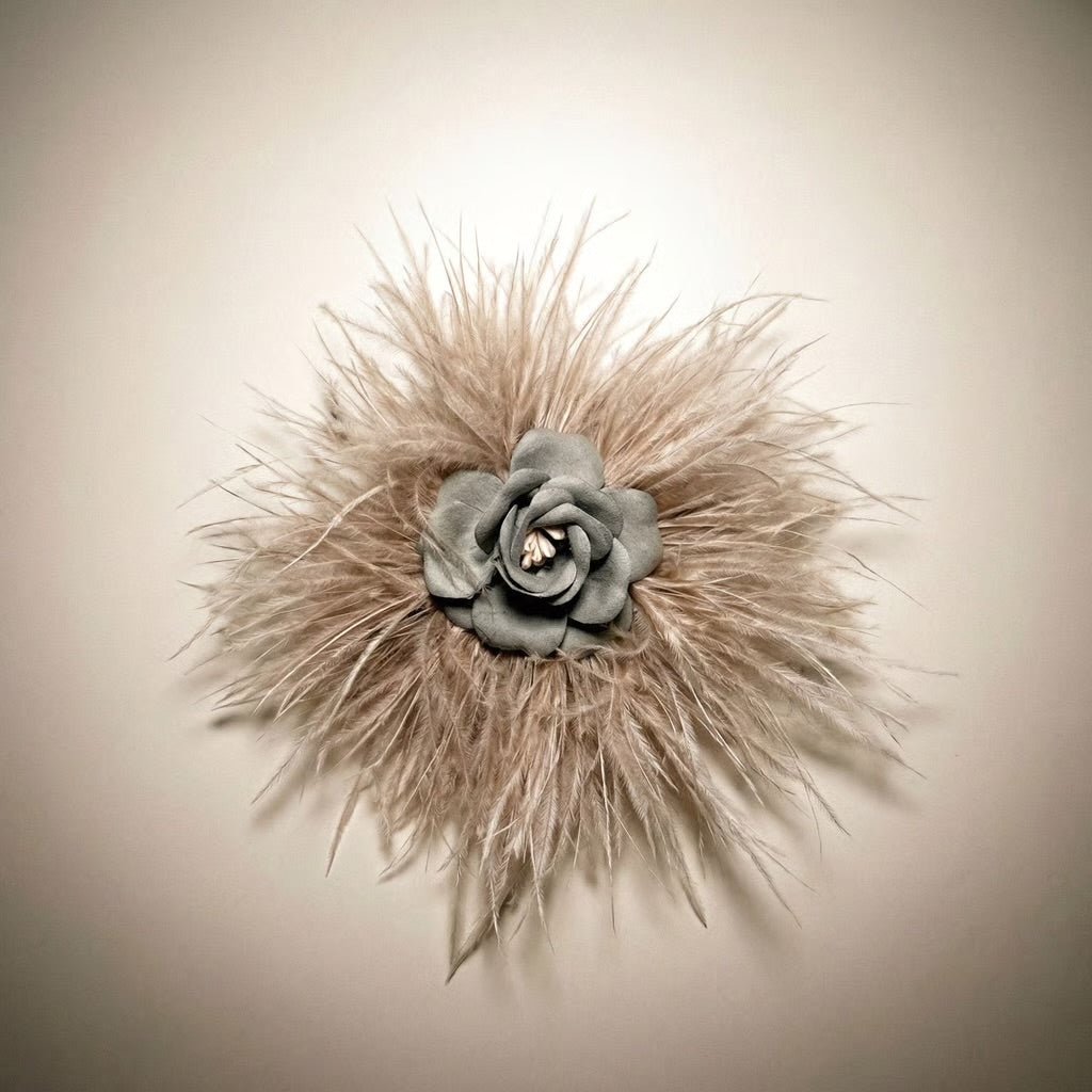 French Feathers Rose Statement Brooch - Brooch