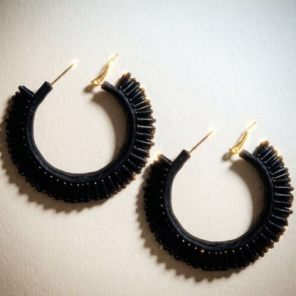 Frou Frou Classic Black Beaded Statement Earrings - 