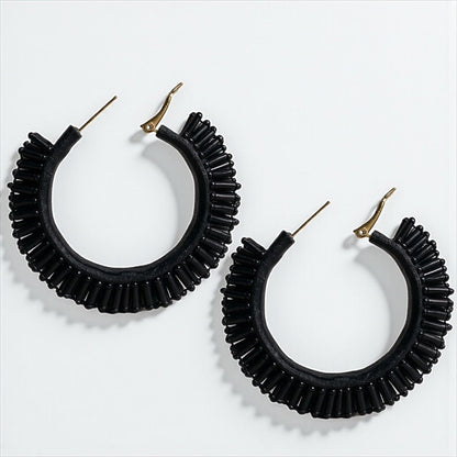 Frou Frou Classic Black Beaded Statement Earrings - 