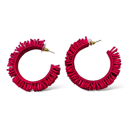 Frou Frou Hot Pink Beaded Hoop Earrings-